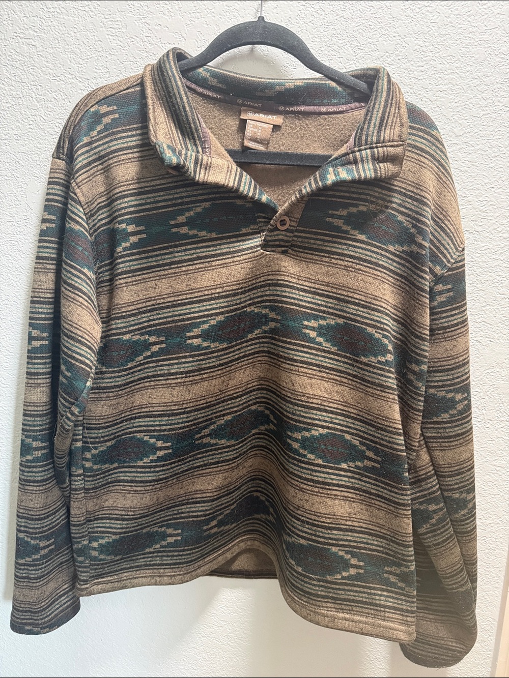 Ariat Men’s Southwestern Pattern Pullover Sweater - Teal & Brown